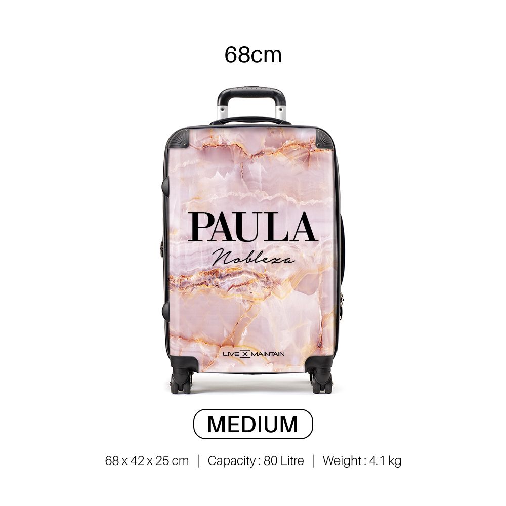 Personalised Natural Pink Marble Name Suitcase