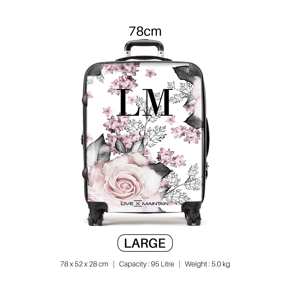 Personalised Pink Floral Rose Initials Suitcase