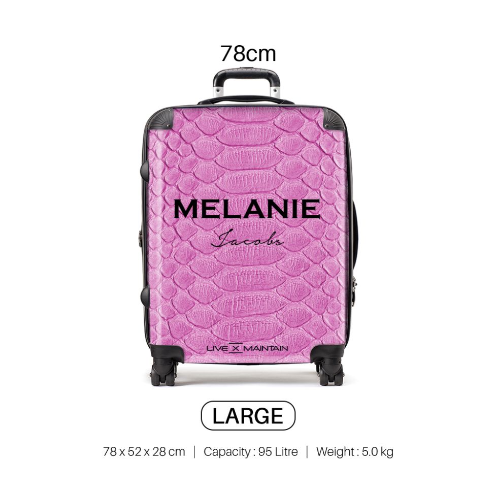 Personalised Pink Snake Skin Name Suitcase