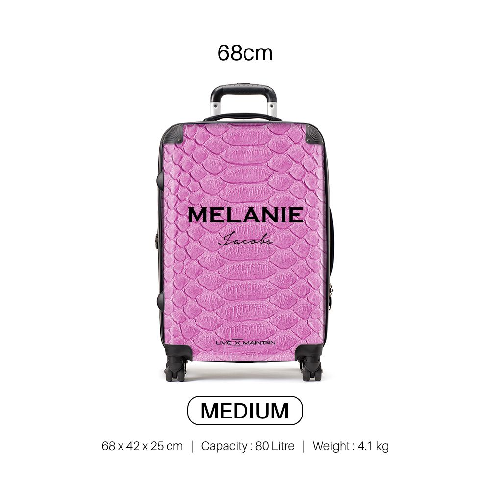 Personalised Pink Snake Skin Name Suitcase