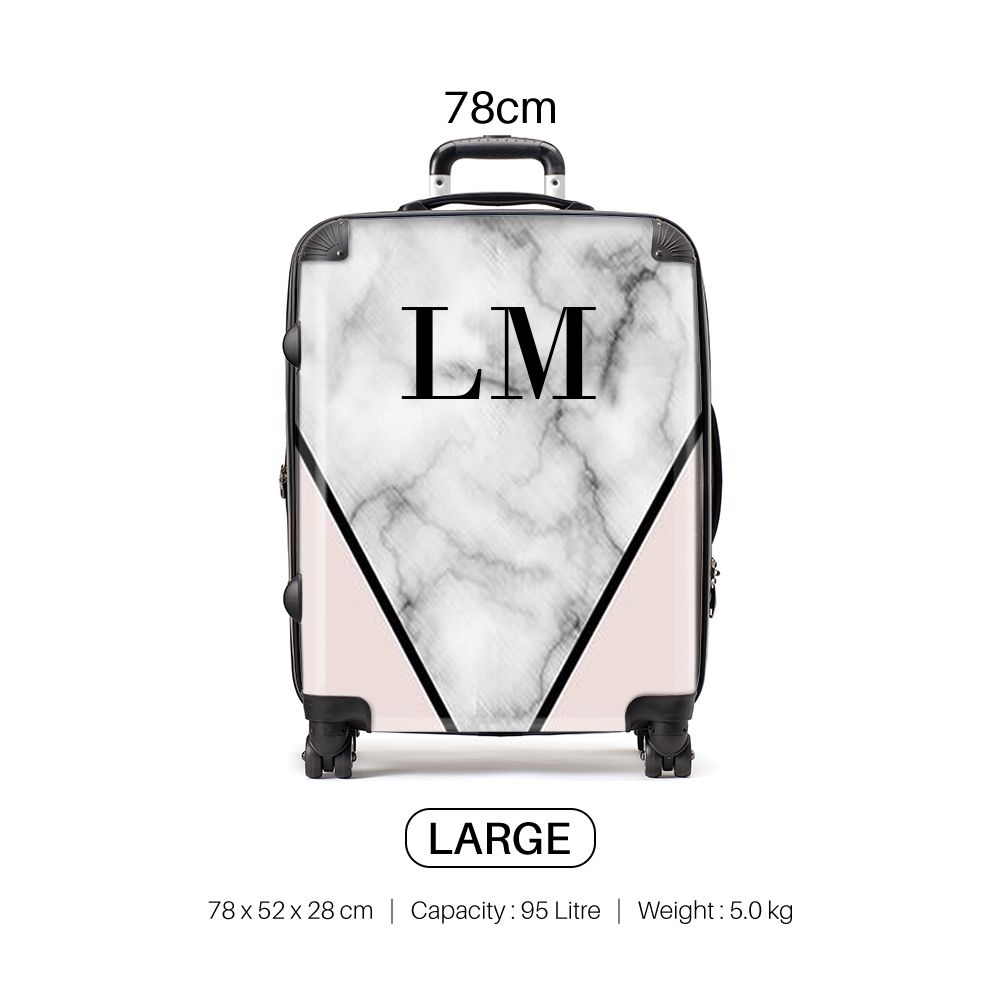 Personalised Pink x Grey Marble Contrast Initials Suitcase