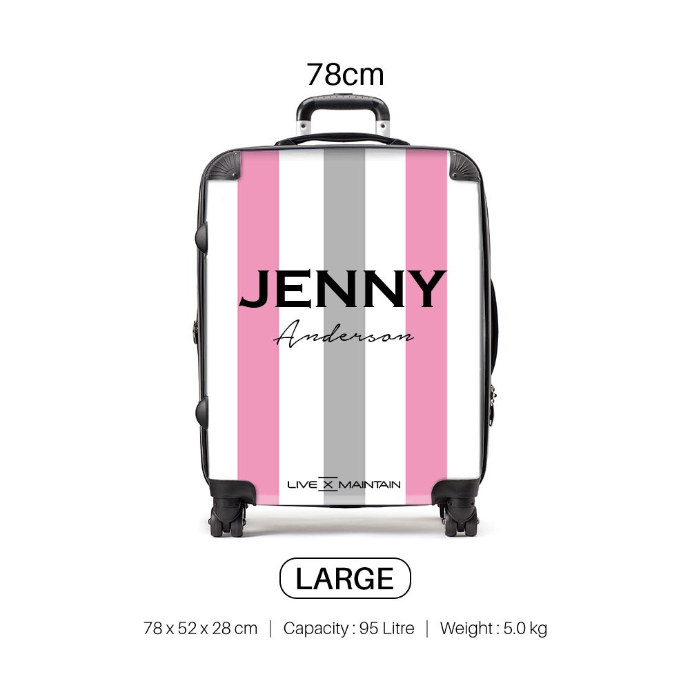 Personalised Pink x Grey Stripe Suitcase