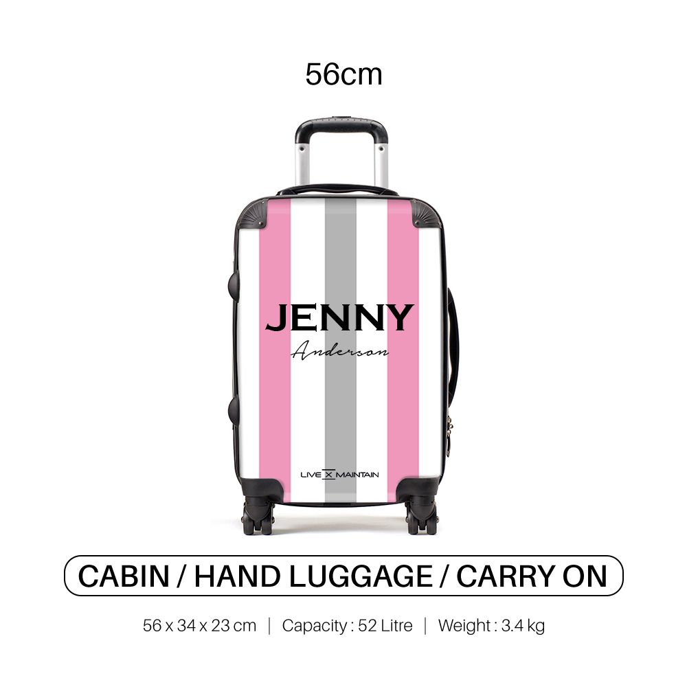 Personalised Pink x Grey Stripe Suitcase