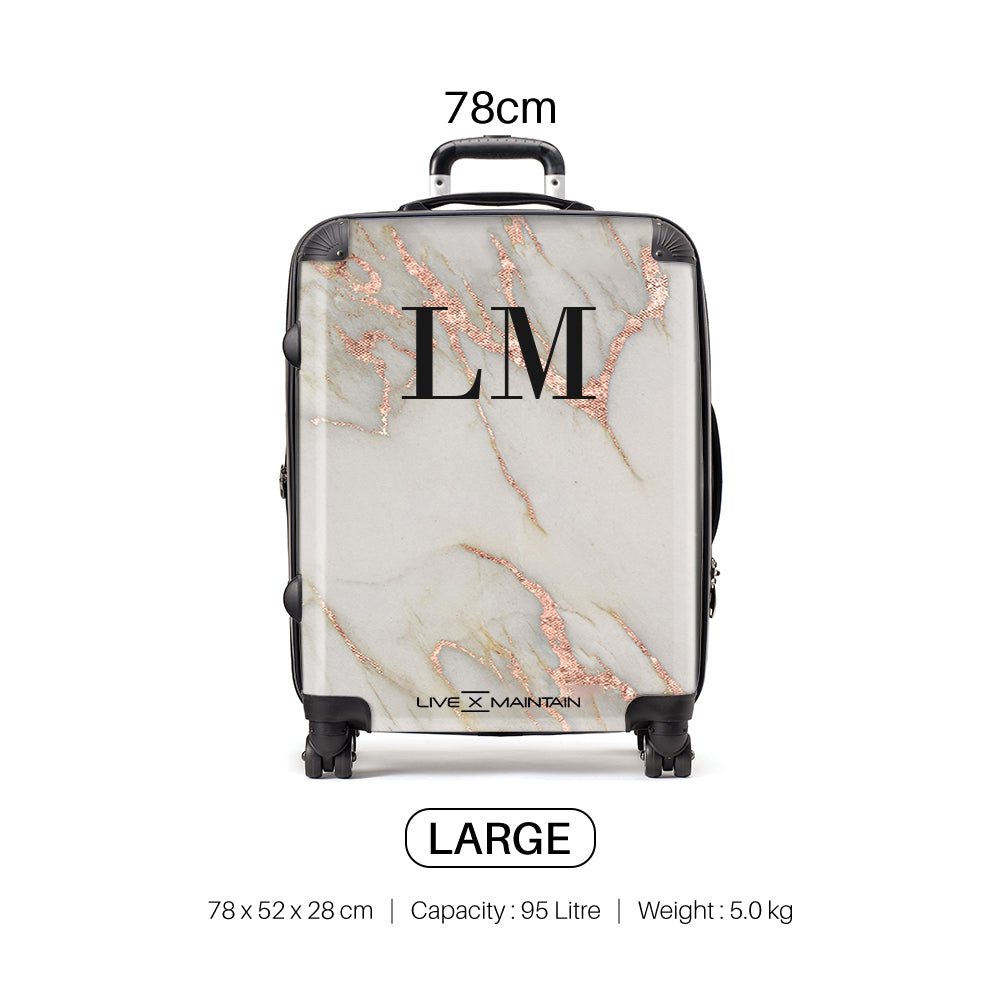 Personalised Rose Gold Marble Initials Suitcase