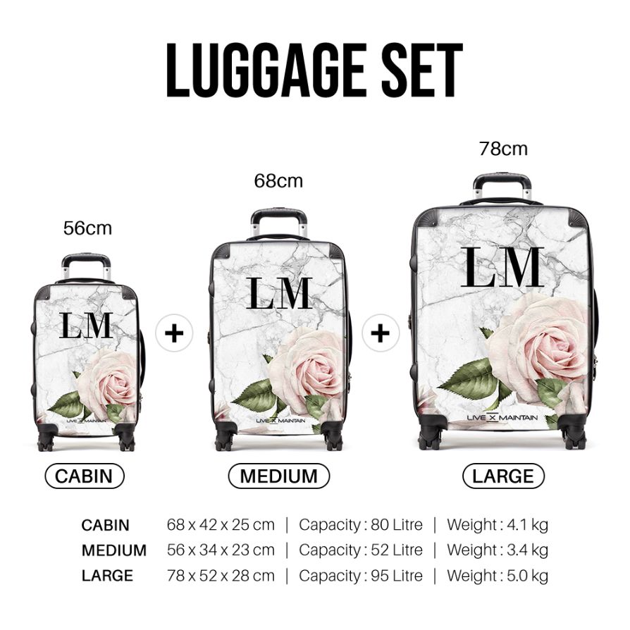 Personalised White Floral Marble Initials Suitcase