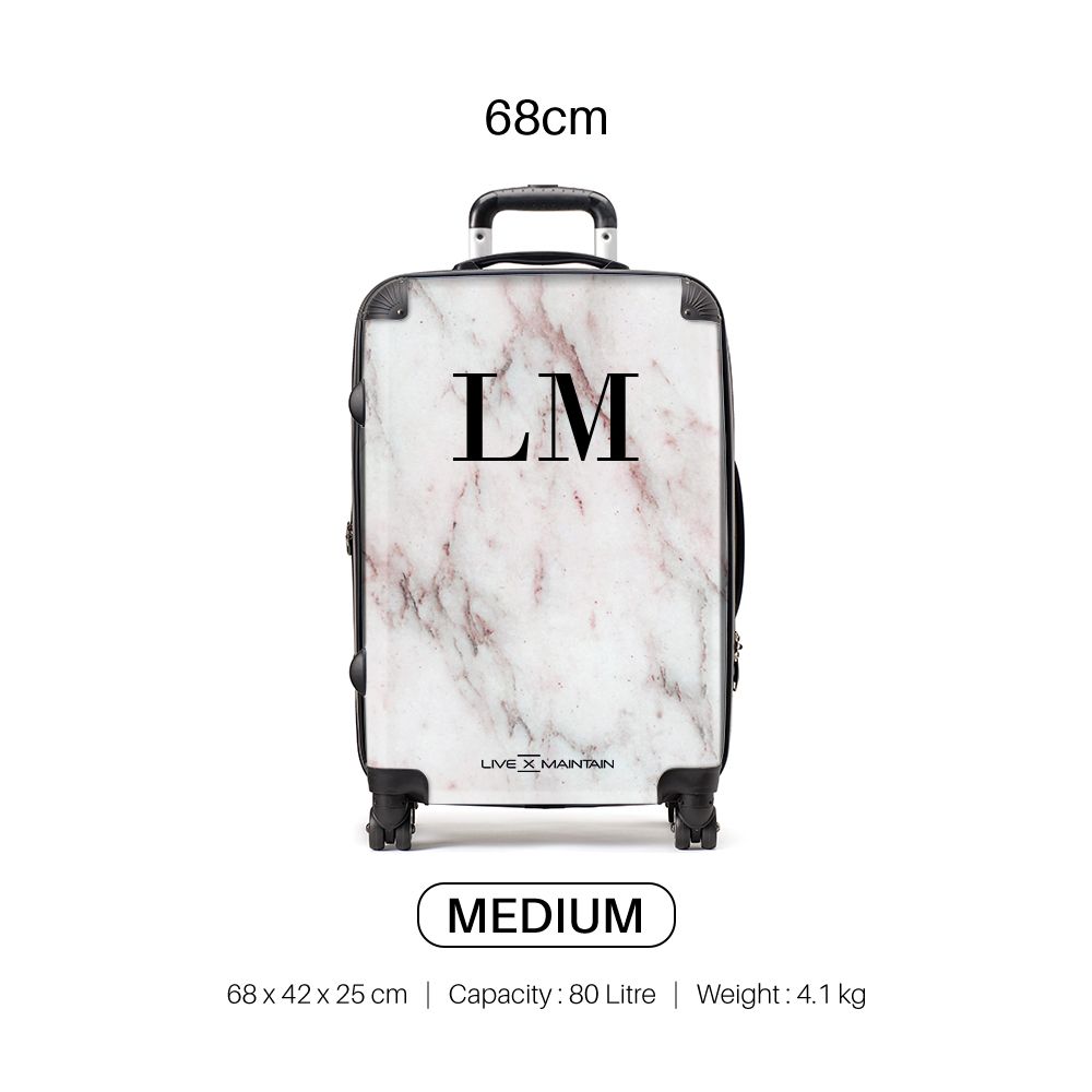 Personalised White Rosa Marble Initials Suitcase
