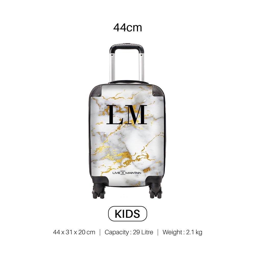 Personalised White x Gold Streaks Marble Initials Suitcase