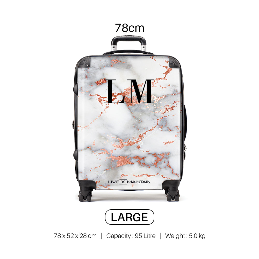 Personalised White x Rose Gold Marble Suitcase