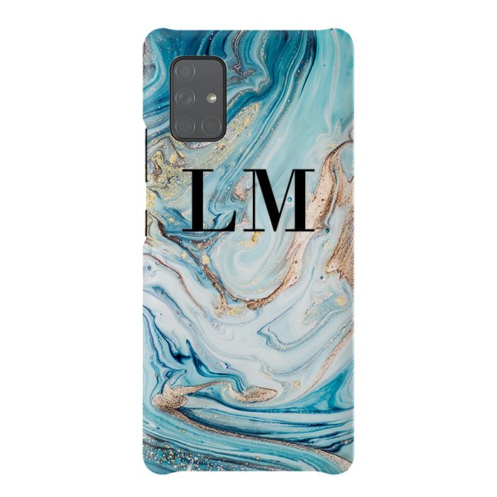 Personalised Blue Emerald Marble initials Samsung Galaxy A71 Case