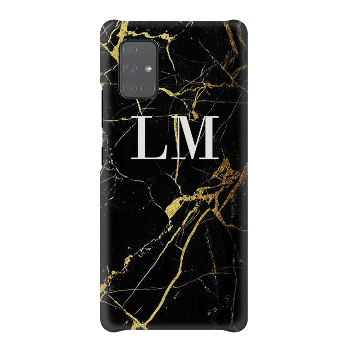 Personalised Black x Gold Marble Initials Samsung Galaxy A71 Case