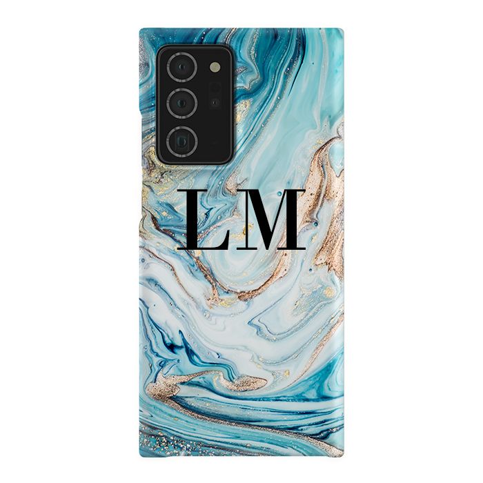 Personalised Blue Emerald Marble initials Samsung Galaxy Note 20 Ultra Case