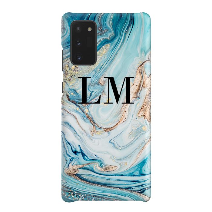 Personalised Blue Emerald Marble initials Samsung Galaxy Note 20 Case