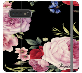 Personalised Black Floral Blossom Initials Samsung Galaxy S10 Case