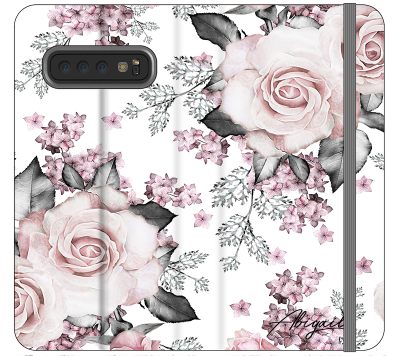 Personalised Pink Floral Rose Initials Samsung Galaxy S10 Case