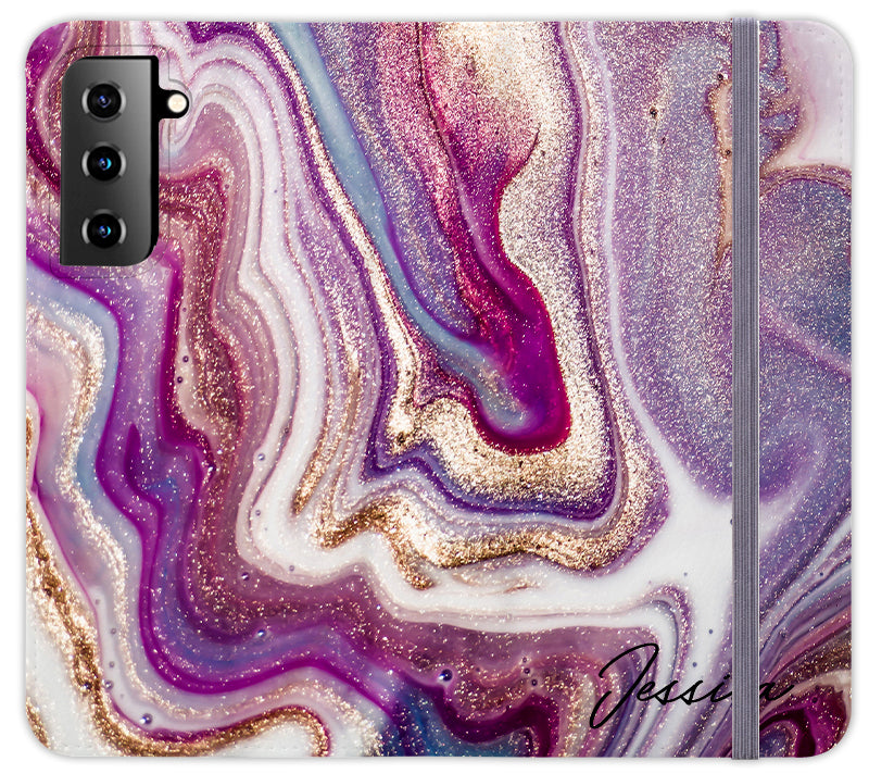 Personalised Violet Marble Initials Samsung Galaxy S21 Case
