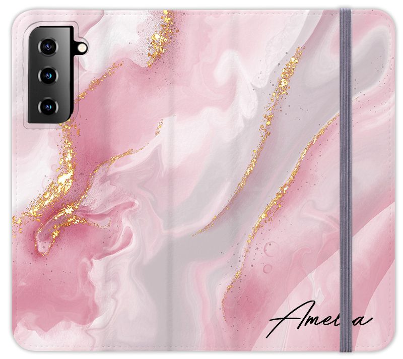 Personalised Luxe Pink Marble Name Samsung Galaxy S21 Plus Case