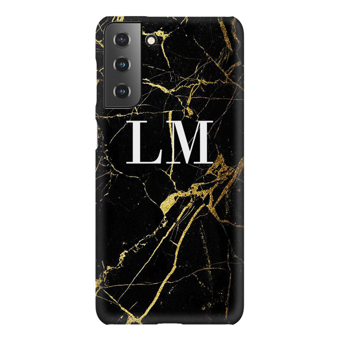 Personalised Black x Gold Marble Initials Samsung Galaxy S21 Plus Case