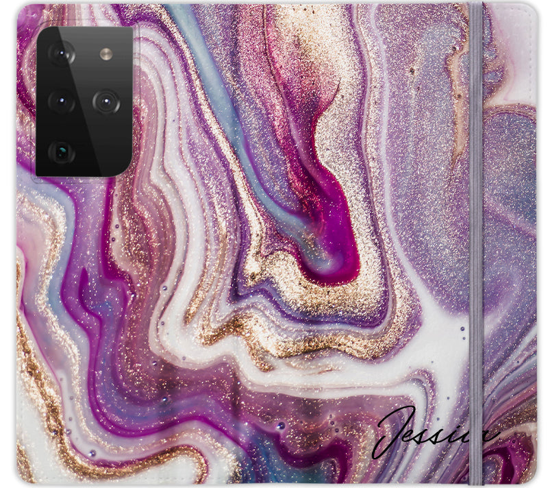 Personalised Violet Marble Initials Samsung Galaxy S21 Ultra Case