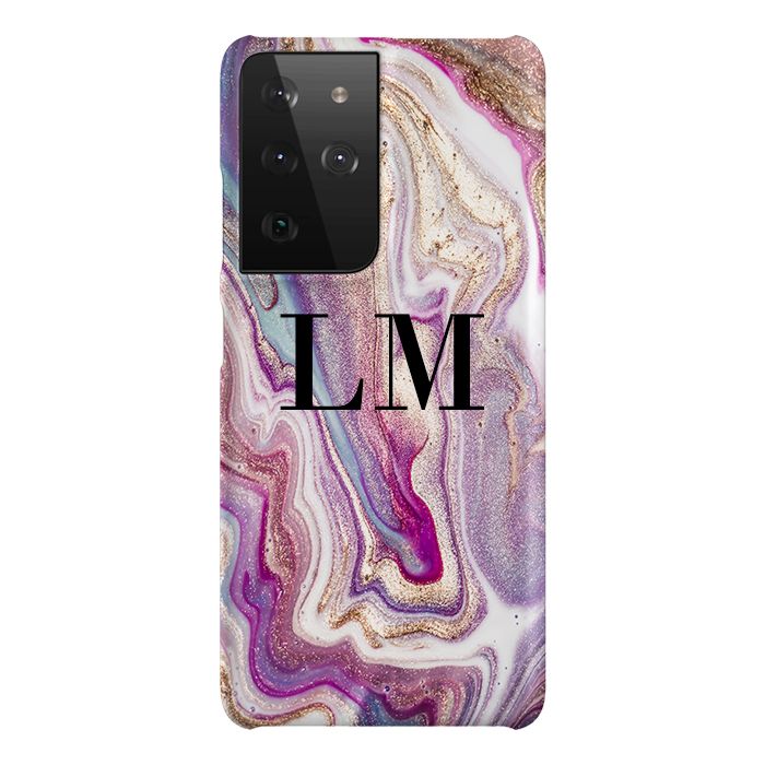 Personalised Violet Marble Initials Samsung Galaxy S21 Ultra Case