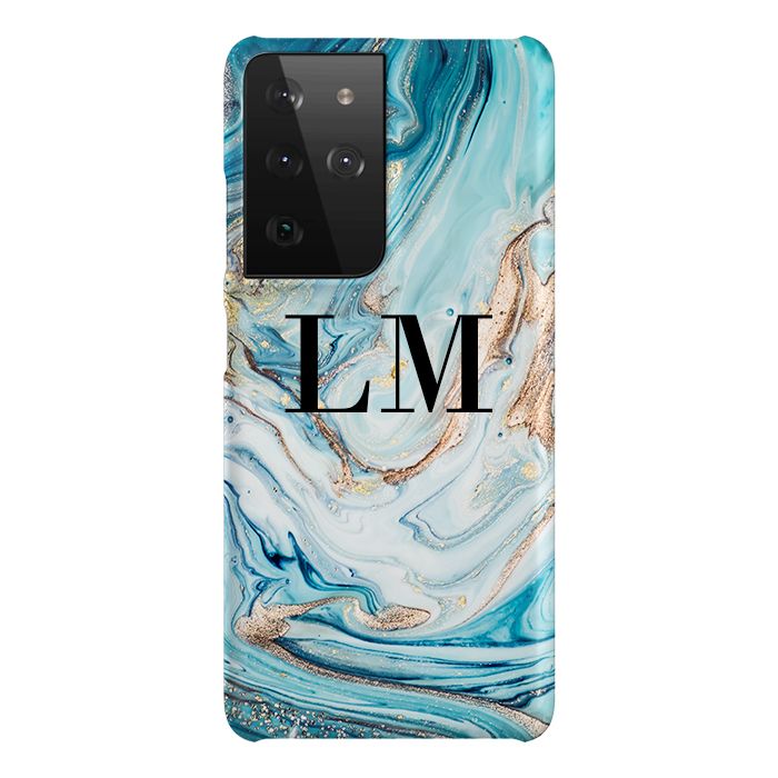 Personalised Blue Emerald Marble Initials Samsung Galaxy S21 Ultra Case