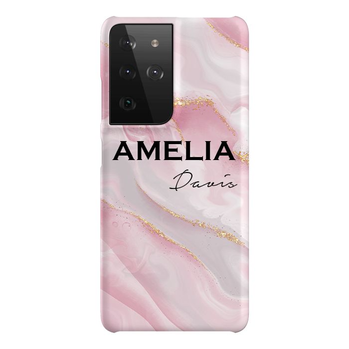 Personalised Luxe Pink Marble Name Samsung Galaxy S21 Ultra Case