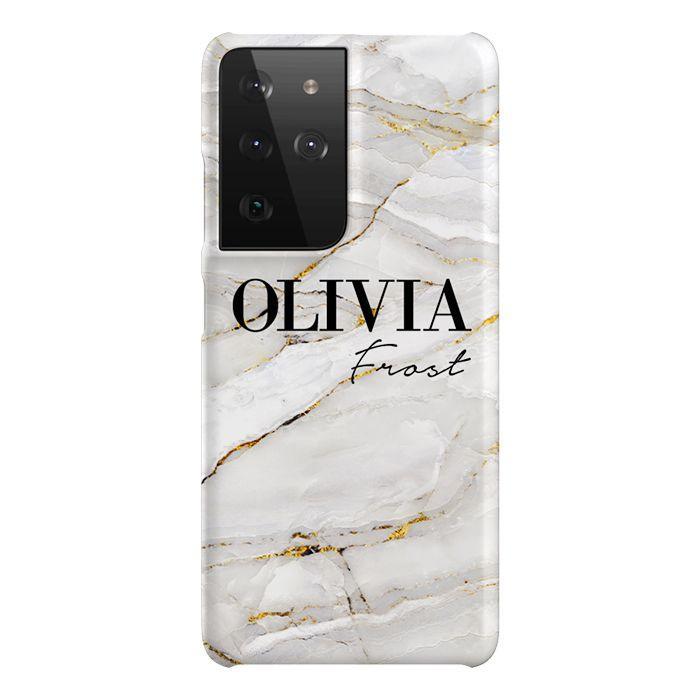 Personalised Cream Marble Name Samsung Galaxy S21 Ultra Case