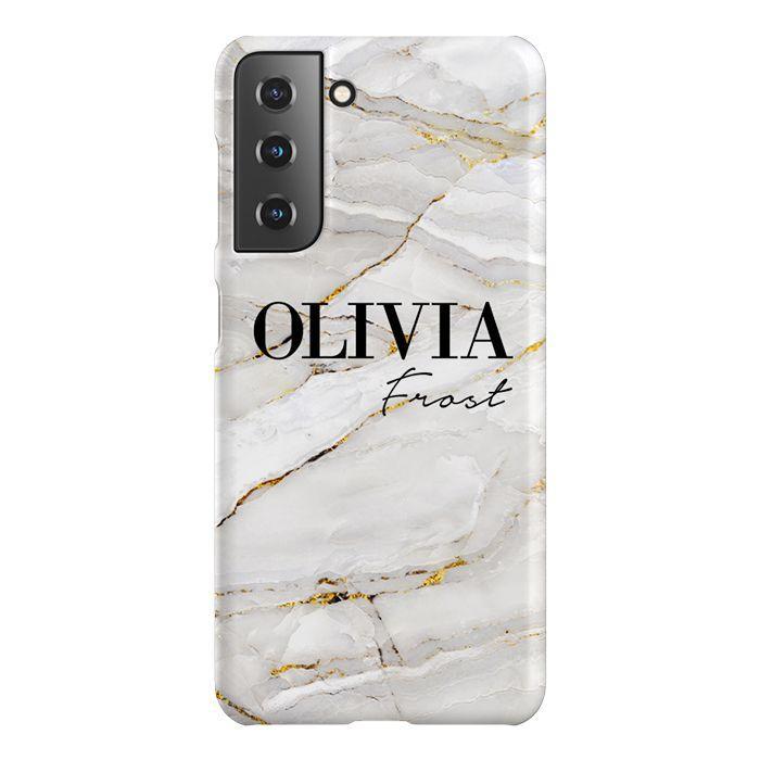 Personalised Cream Marble Name Samsung Galaxy S21 Case