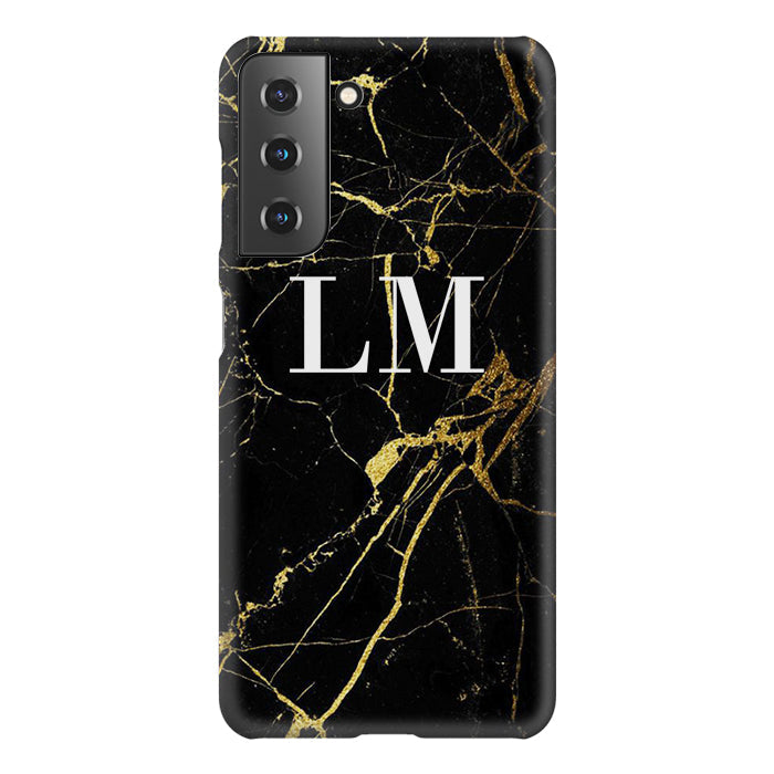 Personalised Black x Gold Marble Initials Samsung Galaxy S21 FE Case