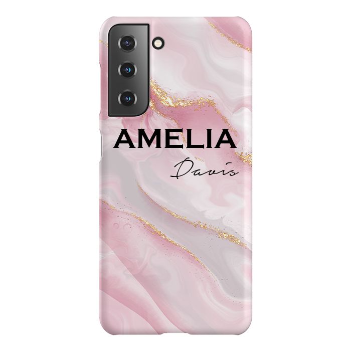 Personalised Luxe Pink Marble Name Samsung Galaxy S22 Case