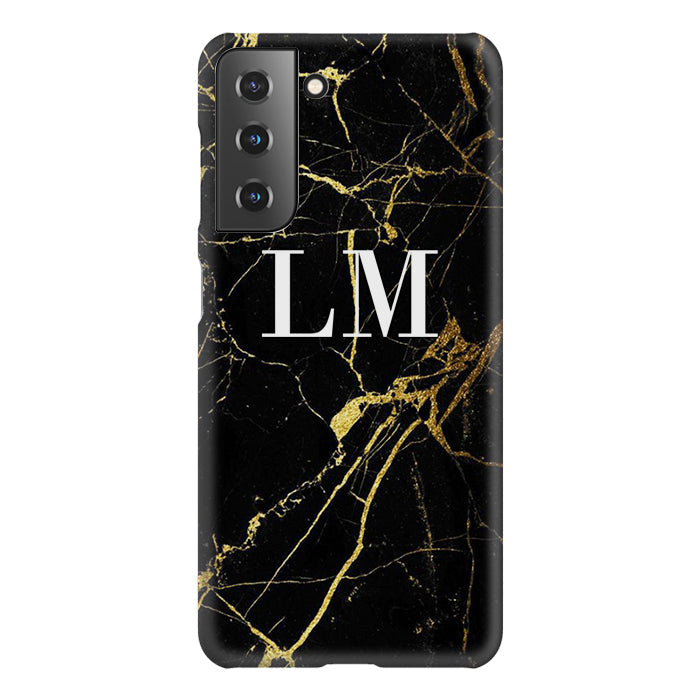 Personalised Black x Gold Marble Initials Samsung Galaxy S22 Case