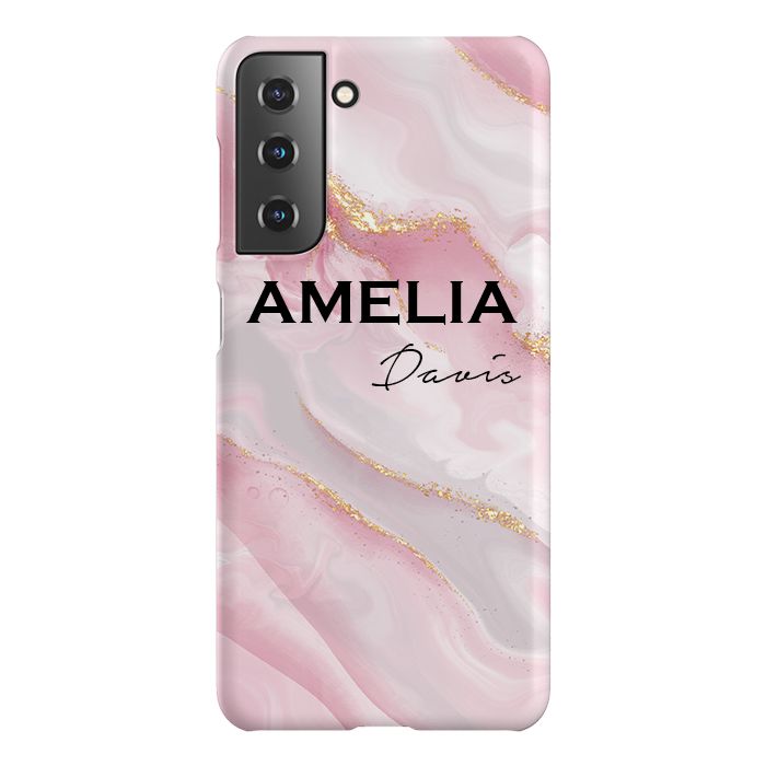 Personalised Luxe Pink Marble Name Samsung Galaxy S22 Plus Case