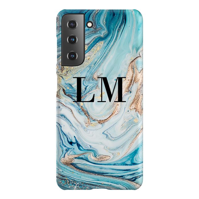 Personalised Blue Emerald Marble Initials Samsung Galaxy S22 Plus Case
