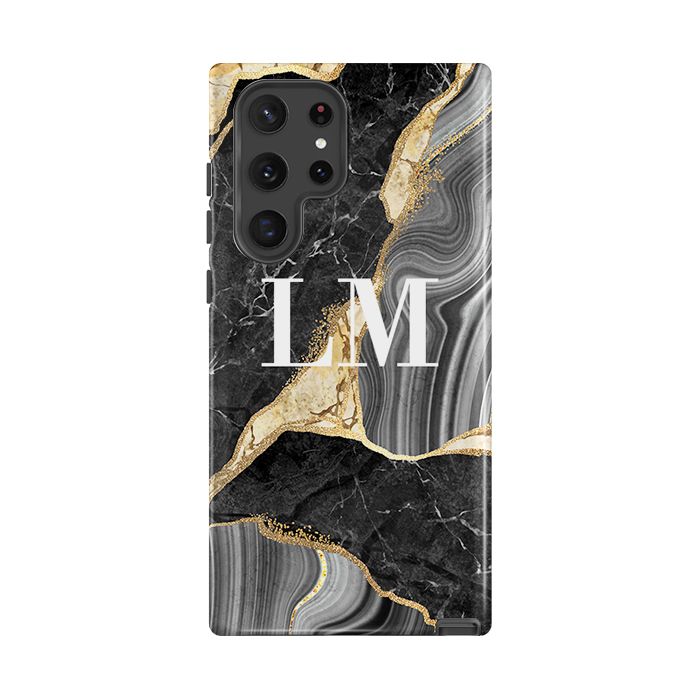 Personalised Black and Gold Marble Name Samsung Galaxy S22 Ultra Case
