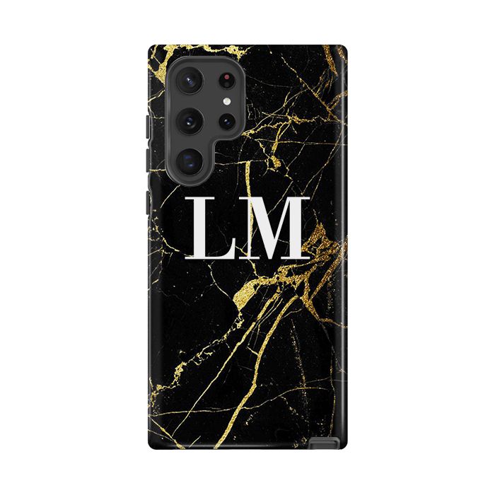 Personalised Black x Gold Marble Initials Samsung Galaxy S22 Ultra Case