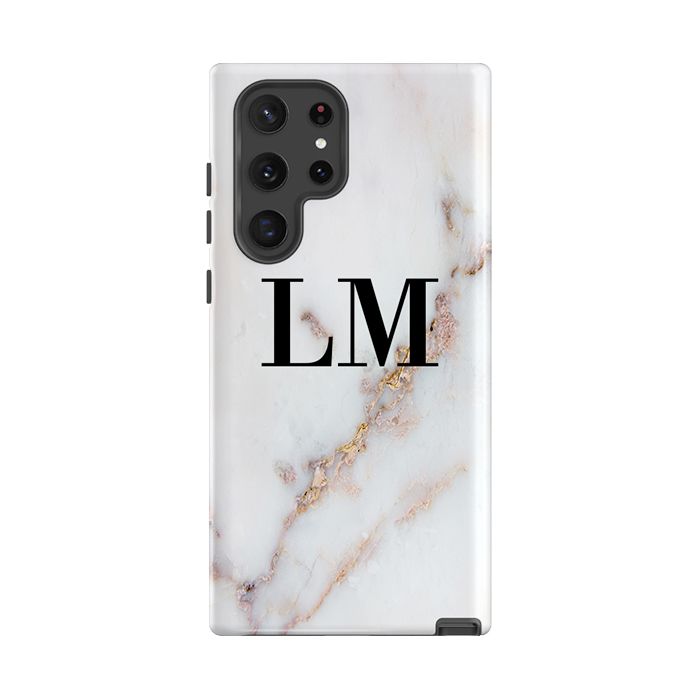 Personalised Gold Stained Marble Initials Samsung Galaxy S22 Ultra Case