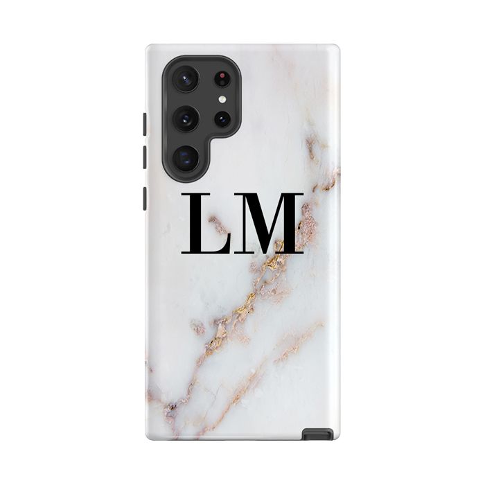 Personalised Gold Stained Marble Initials Samsung Galaxy S24 Case