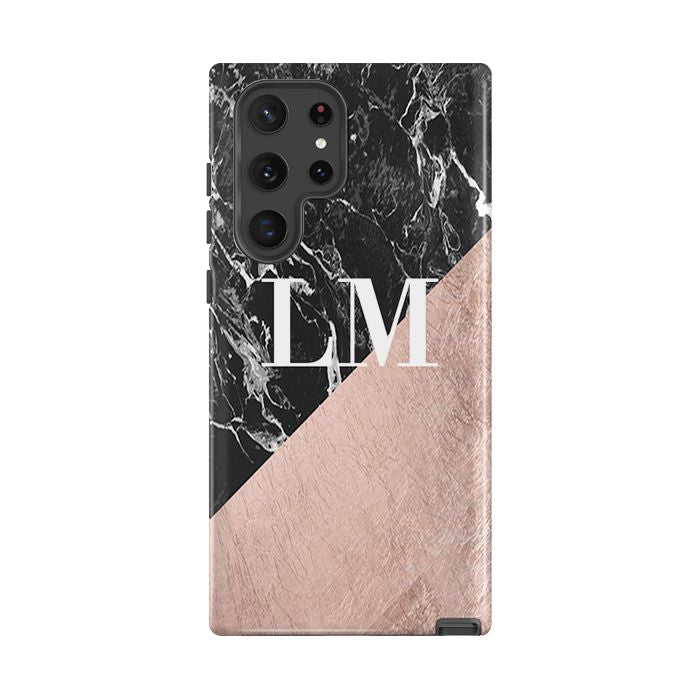 Personalised Black x Rose Gold Marble Samsung Galaxy S22 Ultra Case