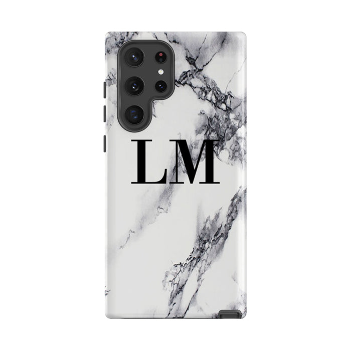 Personalised White x Black Marble Initials Samsung Galaxy S22 Ultra Case