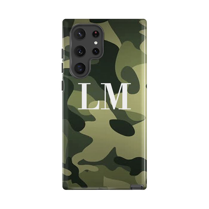 Personalised Green Camouflage Initials Samsung Galaxy S22 Ultra Case