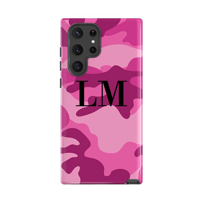 Personalised Hot Pink Camouflage Initials Samsung Galaxy S22 Ultra Case