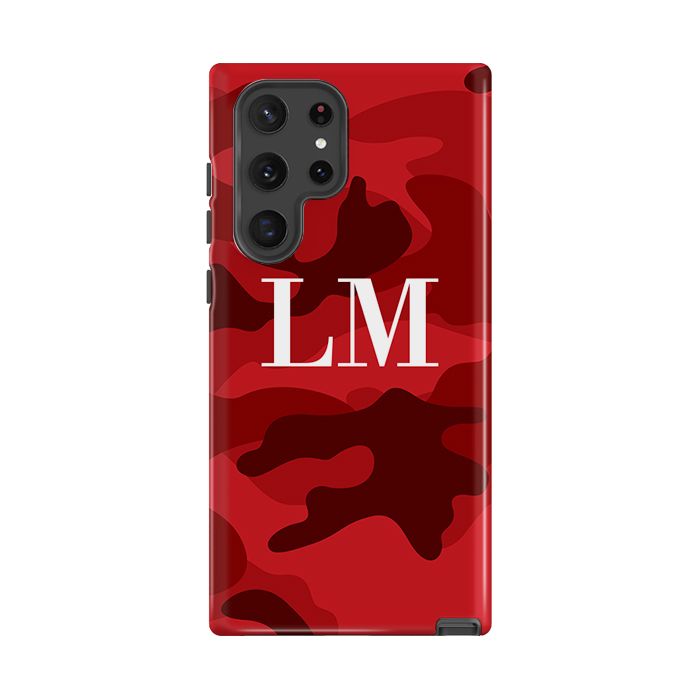 Personalised Red Camouflage Initials Samsung Galaxy S22 Ultra Case