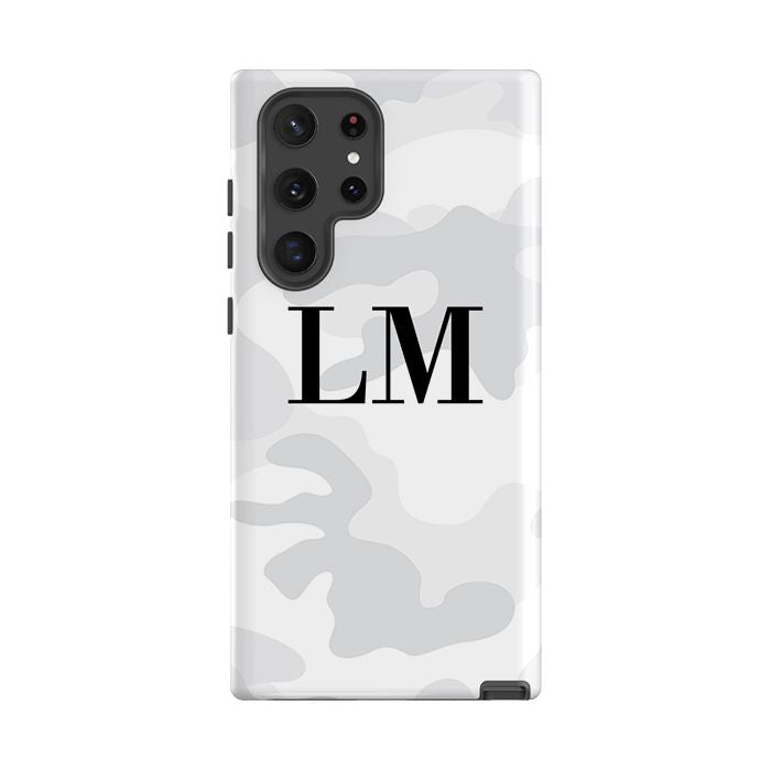 Personalised White Camouflage Initials Samsung Galaxy S22 Ultra Case