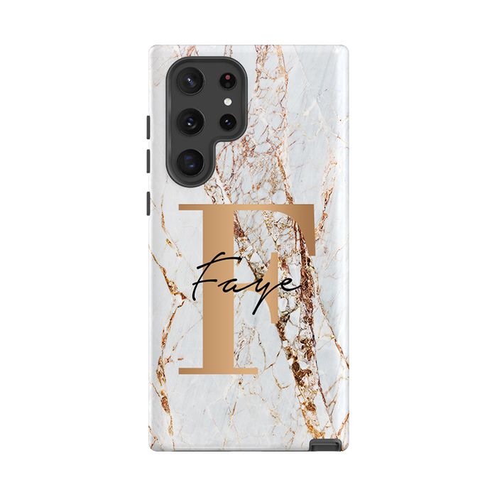 Personalised Cracked Marble Bronze Initials Samsung Galaxy S22 Ultra Case