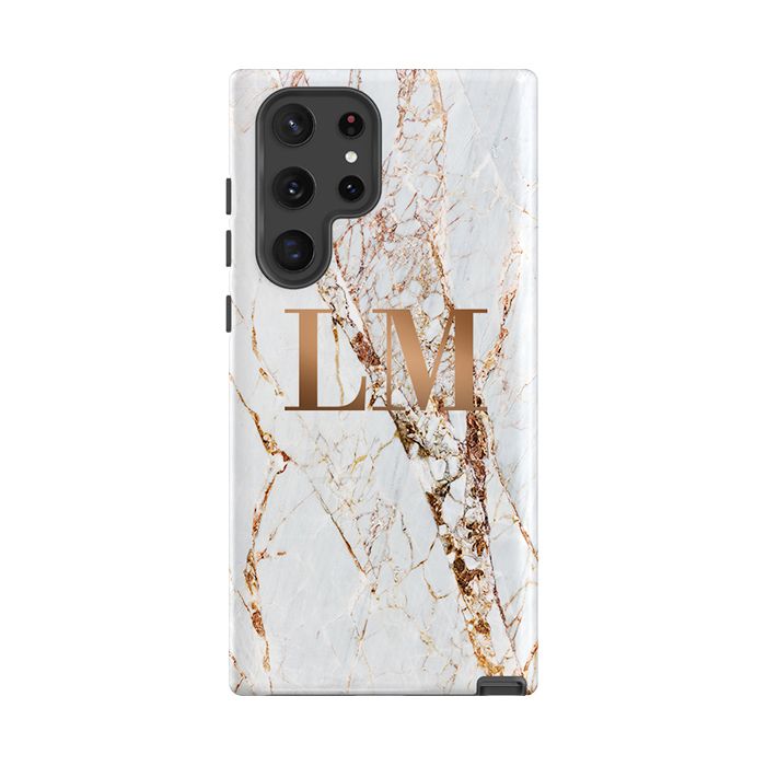 Personalised Cracked Marble Bronze Initials Samsung Galaxy S22 Ultra Case