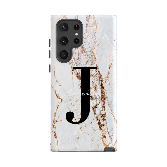 Personalised Cracked Marble Name Initials Samsung Galaxy S22 Ultra Case