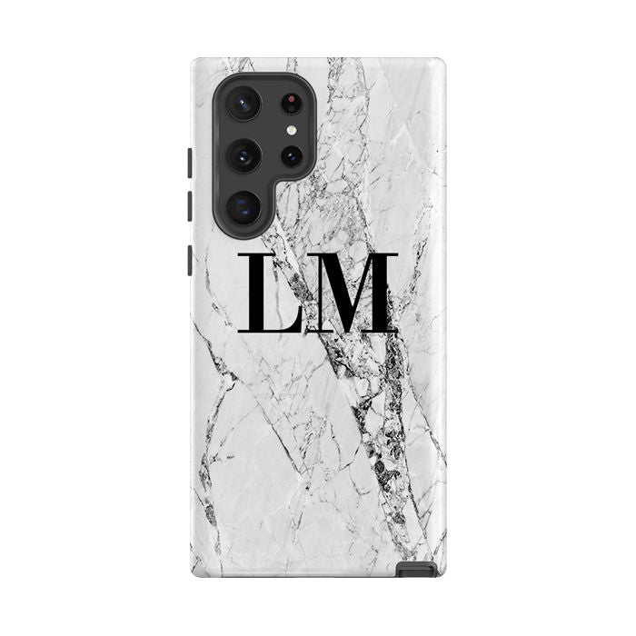 Personalised Cracked White Marble Initials Samsung Galaxy S22 Ultra Case