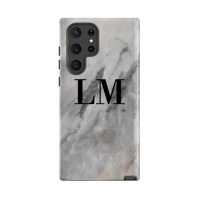 Personalised Grey Stone Marble Initials Samsung Galaxy S22 Ultra Case