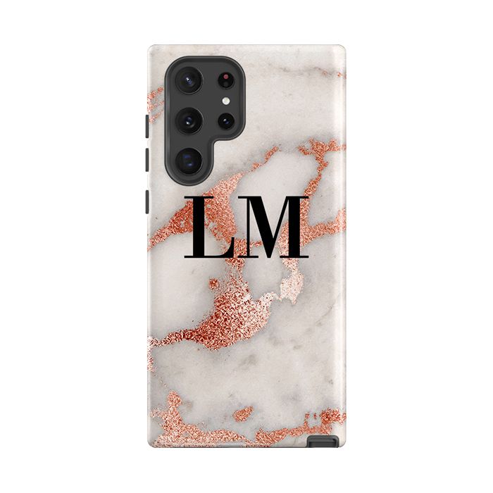 Personalised Grey x Rose Gold Marble Initials Samsung Galaxy S22 Ultra Case