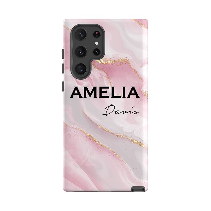 Personalised Luxe Pink Marble Name Samsung Galaxy S24 Case