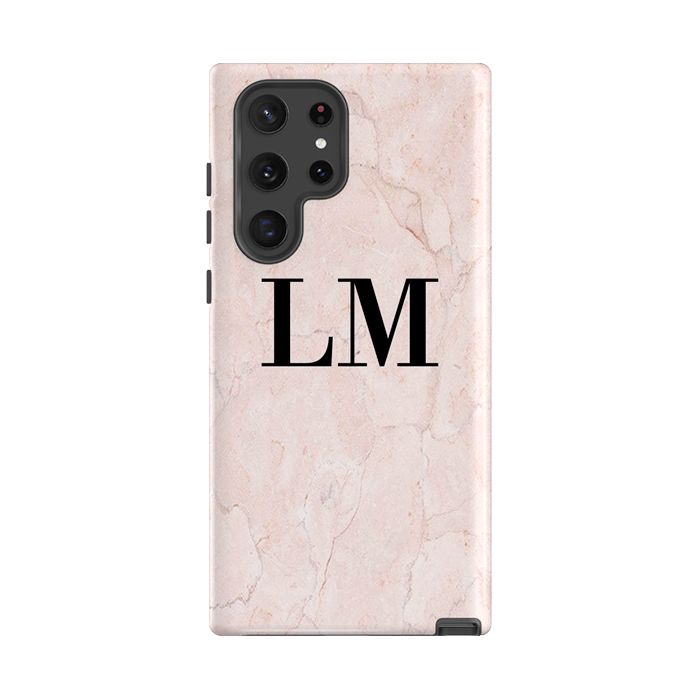 Personalised Pink Marble Initials Samsung Galaxy S22 Ultra Case
